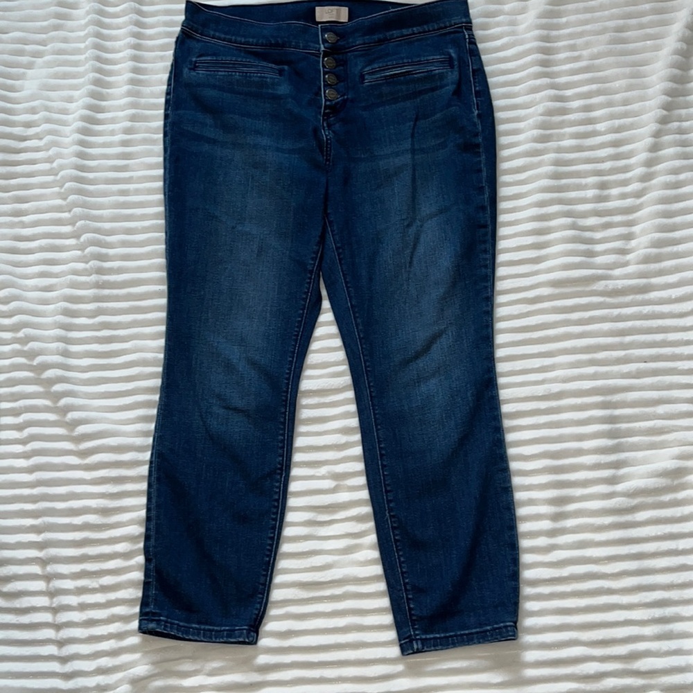 Loft Modern Skinny Medium Wash Jeans Sz 10P Petites Button Fly